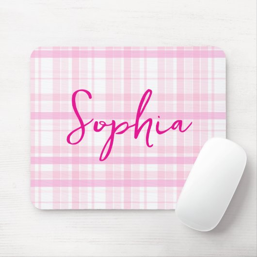 Personalized Pink Plaid Mouse Pad with Name  Mousepad (Mit Mouse)
