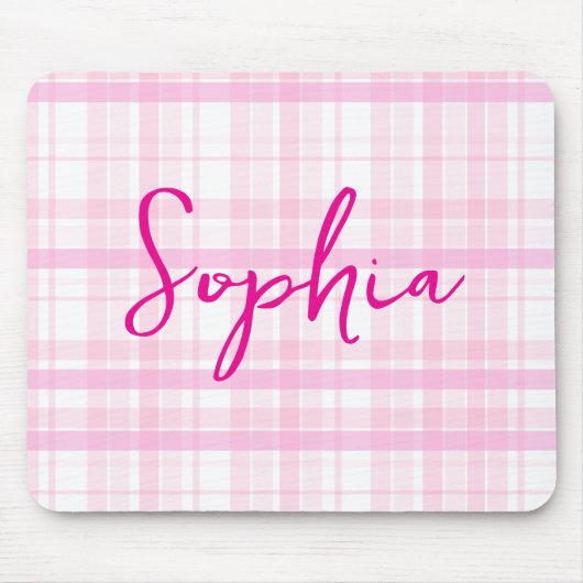 Personalized Pink Plaid Mouse Pad with Name  Mousepad (Vorne)