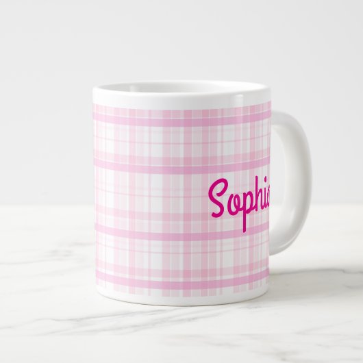 Personalized Pink Plaid Name Mug Jumbo-Tasse (Vorderseite Rechts)