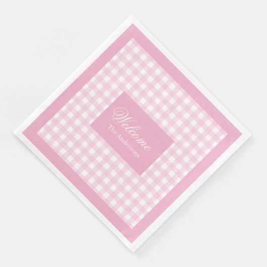 Personalized Pink Plaid Napkins Chic Table Accent Serviette (Ecke)