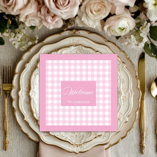 Personalized Pink Plaid Napkins Chic Table Accent Serviette
