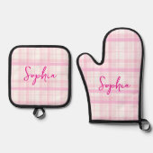 Personalized Pink Plaid  Ofenhandschuh & Topflappen-Set (Vorderseite)