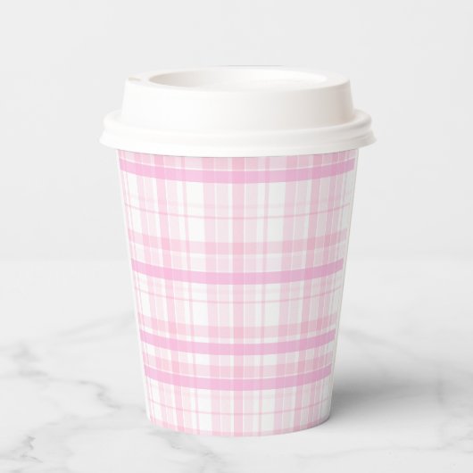 Personalized Pink Plaid Paper Cups with Name  Pappbecher (Rückseite)