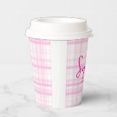 Personalized Pink Plaid Paper Cups with Name  Pappbecher (Rechts)