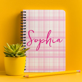 Personalized Pink Plaid Planner with Name  Planer