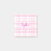 Personalized Pink Plaid Post-It Notes with Name  Klebezettel (Vorderseite)