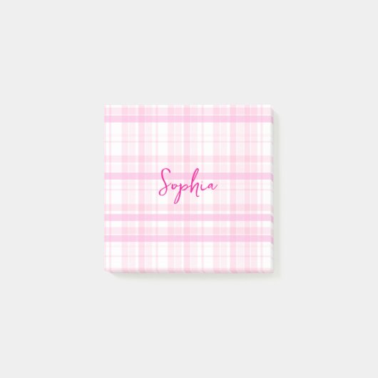 Personalized Pink Plaid Post-It Notes with Name  Klebezettel (Vorderseite)
