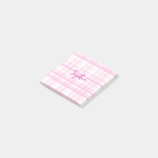 Personalized Pink Plaid Post-It Notes with Name  Klebezettel (angewinkelt)