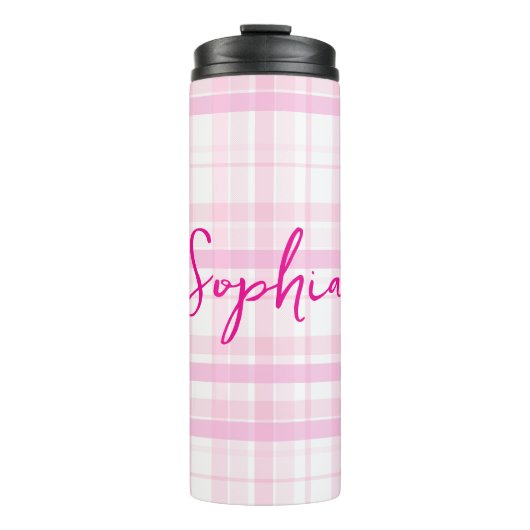 Personalized Pink Plaid Thermal Tumbler with Name Thermosbecher (Vorderseite)