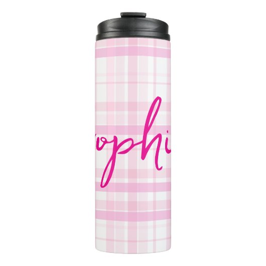 Personalized Pink Plaid Thermal Tumbler with Name  Thermosbecher (Vorderseite)