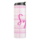Personalized Pink Plaid Thermal Tumbler with Name  Thermosbecher (Nach links gedreht)
