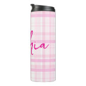 Personalized Pink Plaid Thermal Tumbler with Name  Thermosbecher (Nach rechts gedreht)