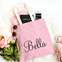  Personalized Pink Polka Dot Tote Bag Tasche