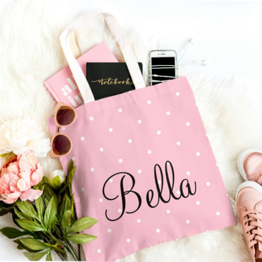  Personalized Pink Polka Dot Tote Bag Tasche