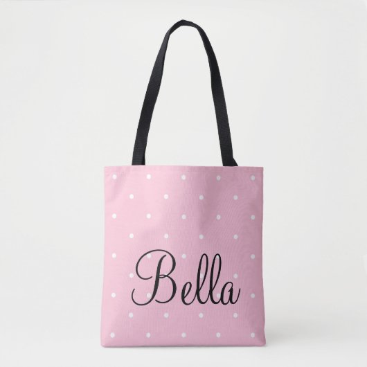  Personalized Pink Polka Dot Tote Bag Tasche (Vorderseite)