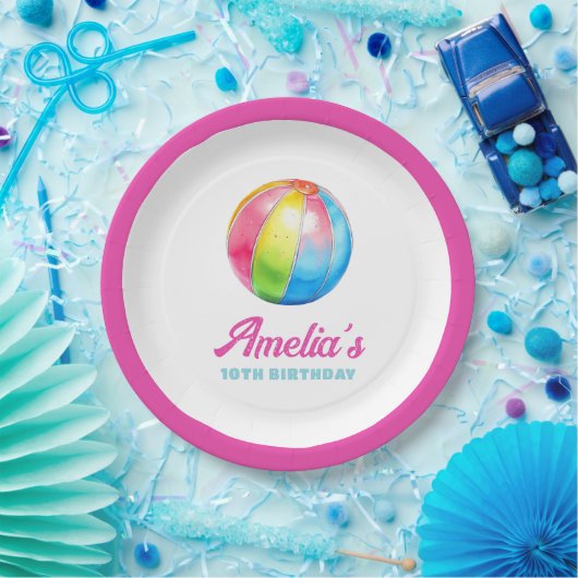 Personalized Pink Pool Party Pappteller (Party)