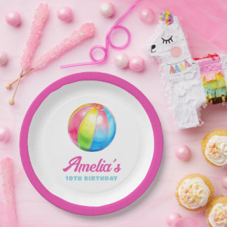 Personalized Pink Pool Party Pappteller