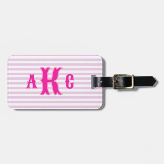 Personalized Pink Preppy Monogram Striped Girly Gepäckanhänger (Vorderseite horizontal)