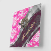 Personalized pink pretty girly damask pattern quadratische wanduhr (Winkel)