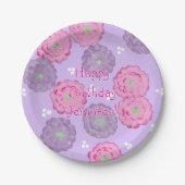 Personalized Pink Purple Flowers Birthday Plates Pappteller (Vorderseite)
