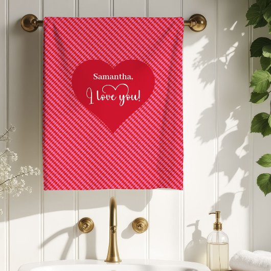 Personalized Pink Red Hearts Valentine Bath Towel Badhandtuch Set