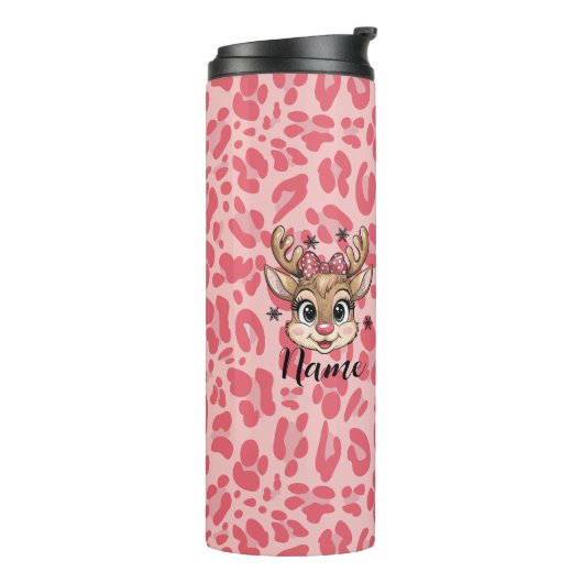 Personalized pink reindeer thermosbecher (Nach links gedreht)