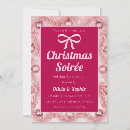 Personalized Pink Retro Christmas Party Einladung (Vorderseite)