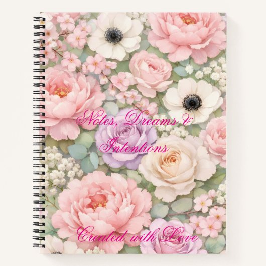 Personalized Pink Roses Spiral Notebook Women's  Notizblock (Vorderseite)