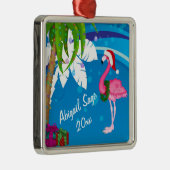 Personalized Pink Santa Flamingo Beach Christmas Ornament Aus Metall (Rechts)