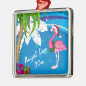 Personalized Pink Santa Flamingo Beach Christmas Ornament Aus Metall (Links)
