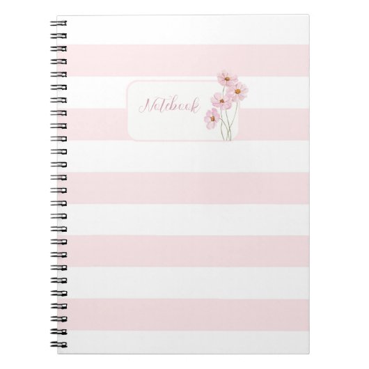 Personalized Pink Stripe Floral Spiral Notebook Notizblock (Vorderseite)