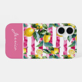 Personalized Pink Stripe Lemon Pattern iPhone Case 16 Hülle (Rückseite (Horizontal))