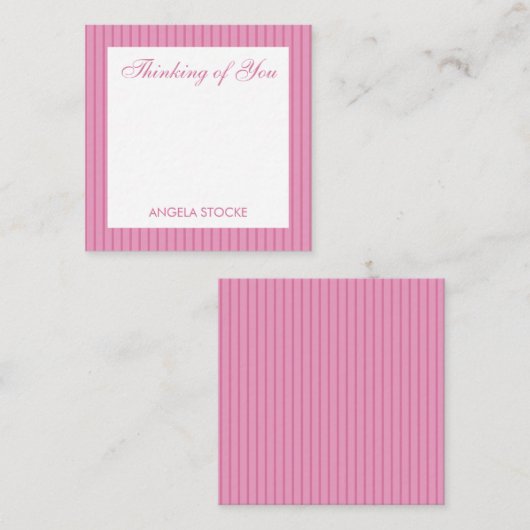 Personalized Pink Stripe Mitteilungskarte (Vorne/Hinten)