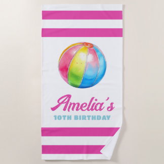 Personalized Pink Stripe with Colorful Pool Ball Strandtuch