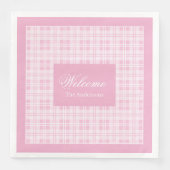 Personalized Pink Table Napkins Modern Tartan Look Serviette (Vorderseite)