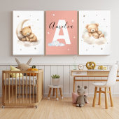 Personalized Pink Teddy Bear Nursery Prints Baby Bilderwand Sets