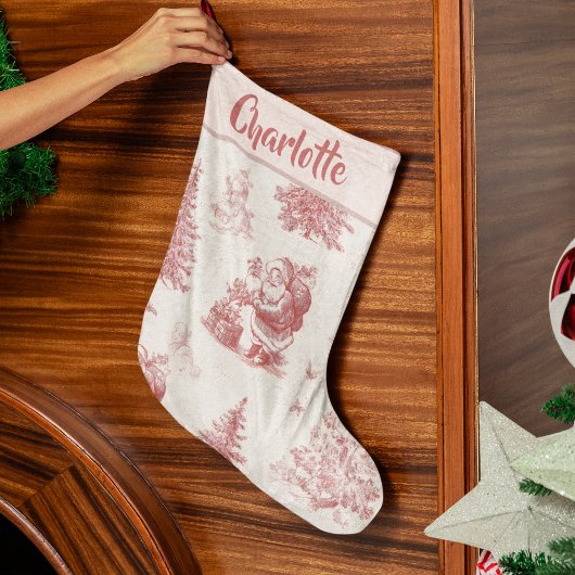 Personalized Pink Toile Christmas Stocking Großer Weihnachtsstrumpf