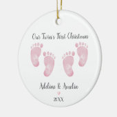 Personalized Pink Twin Baby Girls Footprint Keramik Ornament (Links)