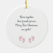 Personalized Pink Twin Baby Girls Footprint Keramik Ornament (Hinten)