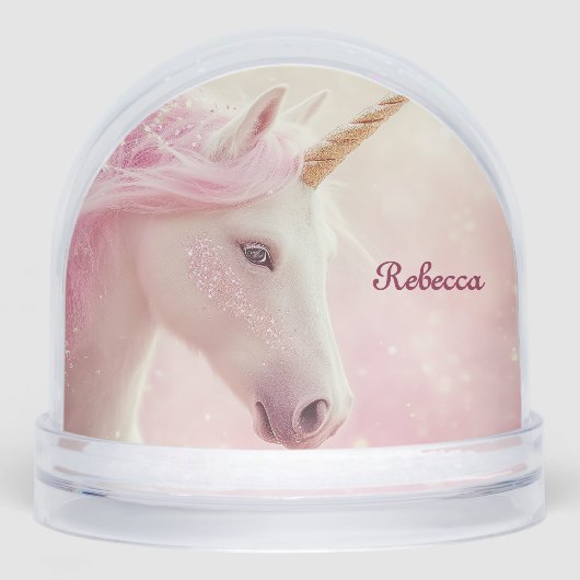Personalized Pink Unicorn Schneekugeln (Vorderseite)