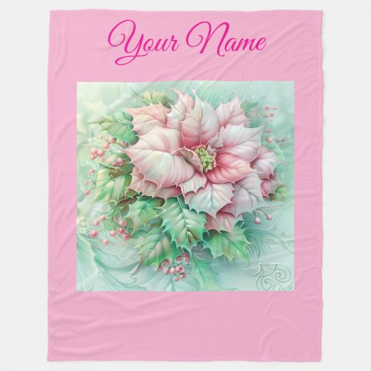 Personalized Pink Vintage Christmas Poinsettia Fle Fleecedecke (Vorderseite)