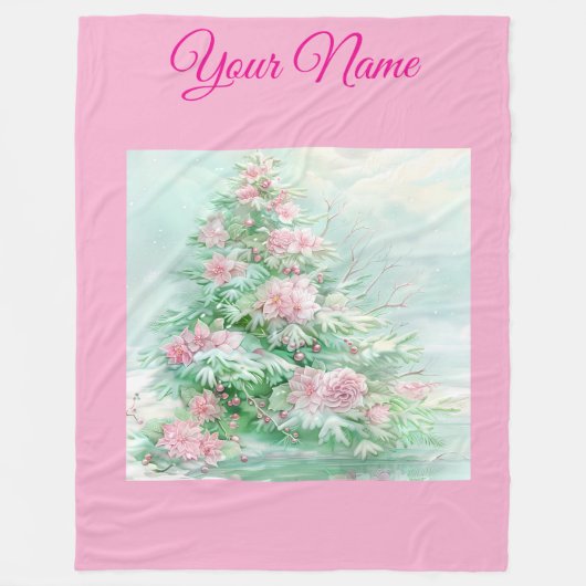 Personalized Pink Vintage Christmas Poinsettia Fle Fleecedecke (Vorderseite)