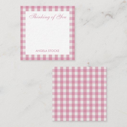 Personalized Pink White Gingham Mitteilungskarte (Vorne/Hinten)