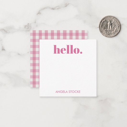 Personalized Pink White Gingham Mitteilungskarte (Vorderseite/Rückseite Beispiel)