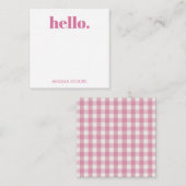 Personalized Pink White Gingham Mitteilungskarte (Vorne/Hinten)