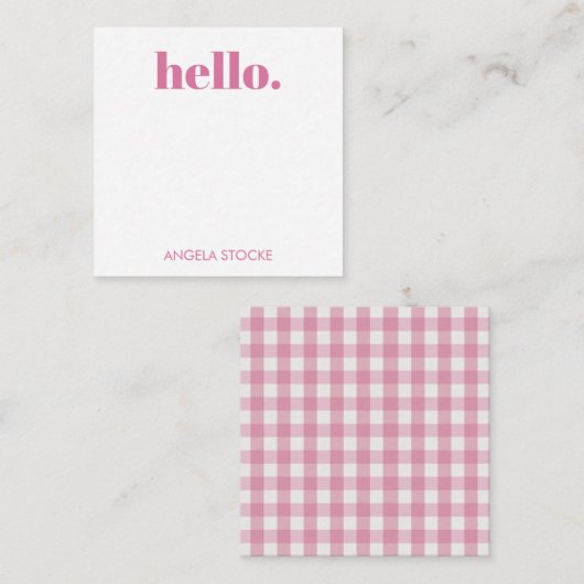 Personalized Pink White Gingham Mitteilungskarte (Vorne/Hinten)