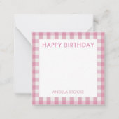 Personalized Pink White Gingham Mitteilungskarte (Vorderseite)