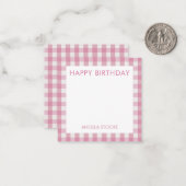 Personalized Pink White Gingham Mitteilungskarte (Vorderseite/Rückseite Beispiel)
