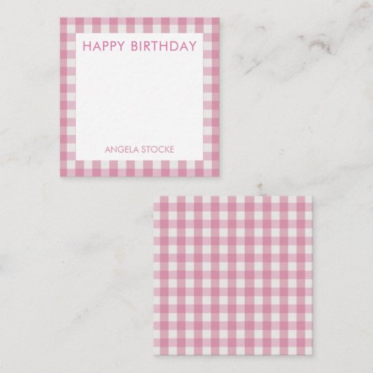 Personalized Pink White Gingham Mitteilungskarte (Vorne/Hinten)