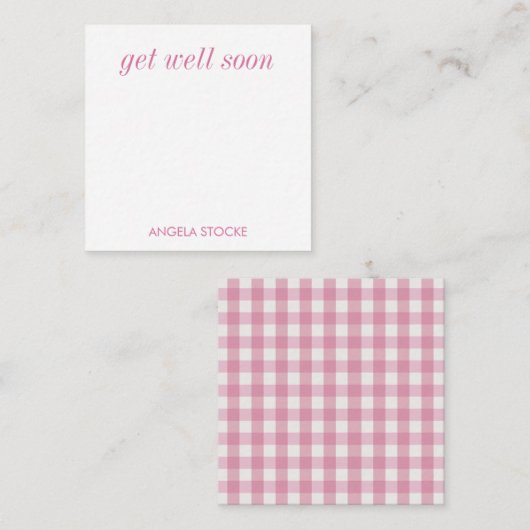 Personalized Pink White Gingham Mitteilungskarte (Vorne/Hinten)